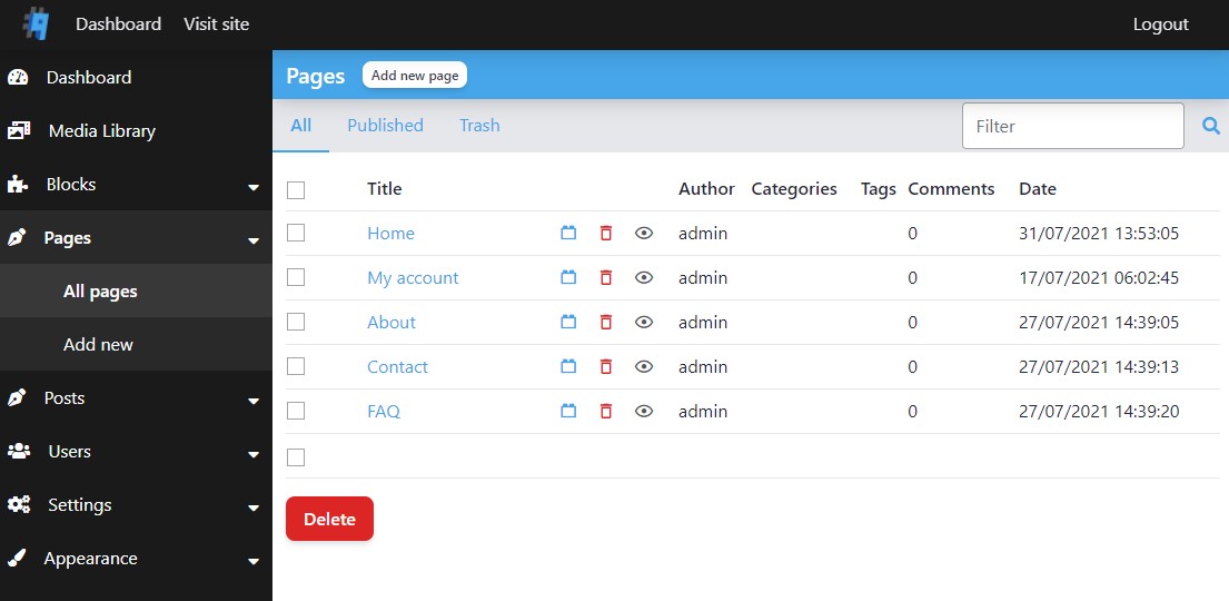 Content Entities Index Page